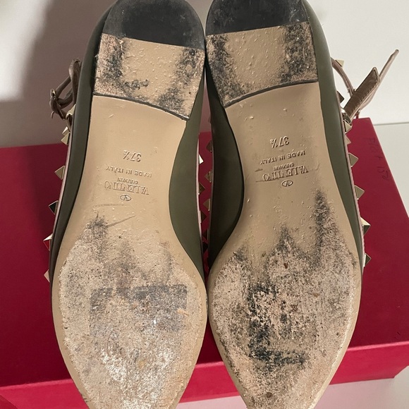 Rockstud Caged Ballet Flat. Olive + Nude straps - Picture 5 of 9